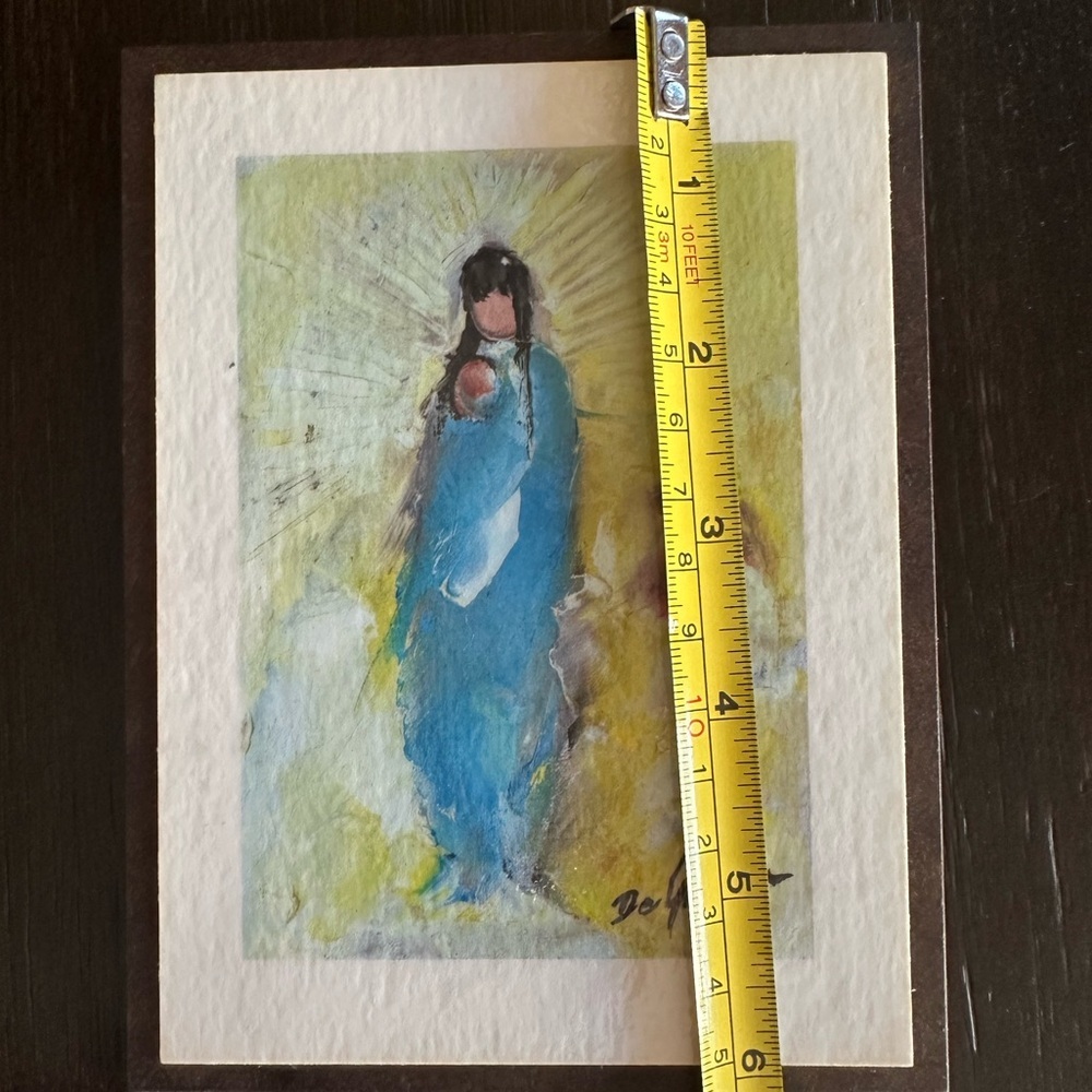 Vintage De Grazia Madonna With Angel Painting on wooden plaque - Picture 3 of 5